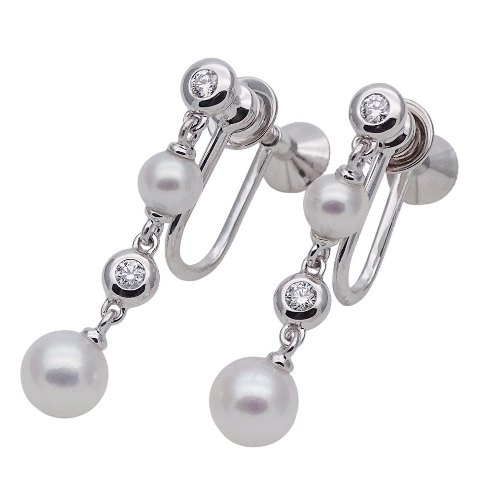 ミキモト MIKIMOTO イヤリング レディース ブランド K18WG ダイヤモンド アコヤパール ホワイトゴールド 両耳用 ジュエリー 磨き済み