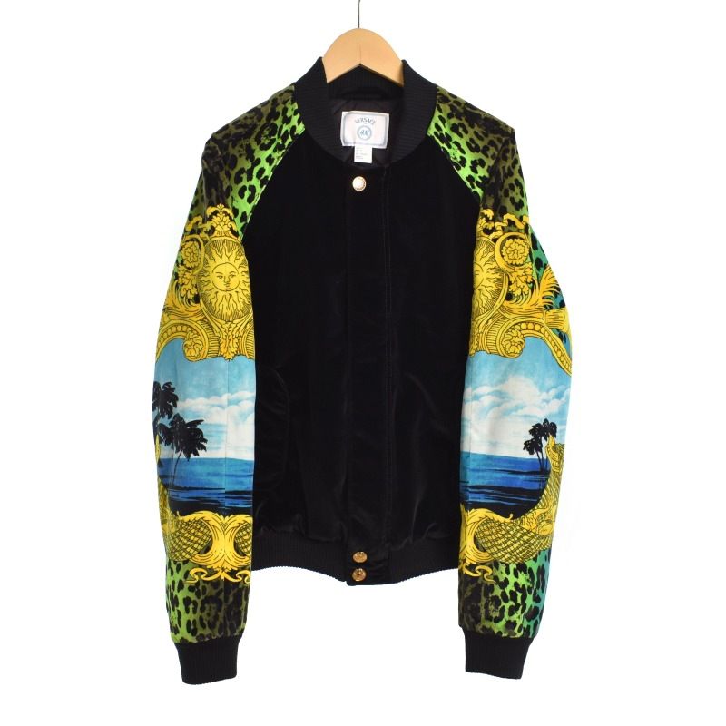 ヴェルサーチ ヴェルサーチェ VERSACE エイチアンドエム Hu0026M ボンバージャケット ブルゾン レオパード 総柄 S 黒 ブラック AA