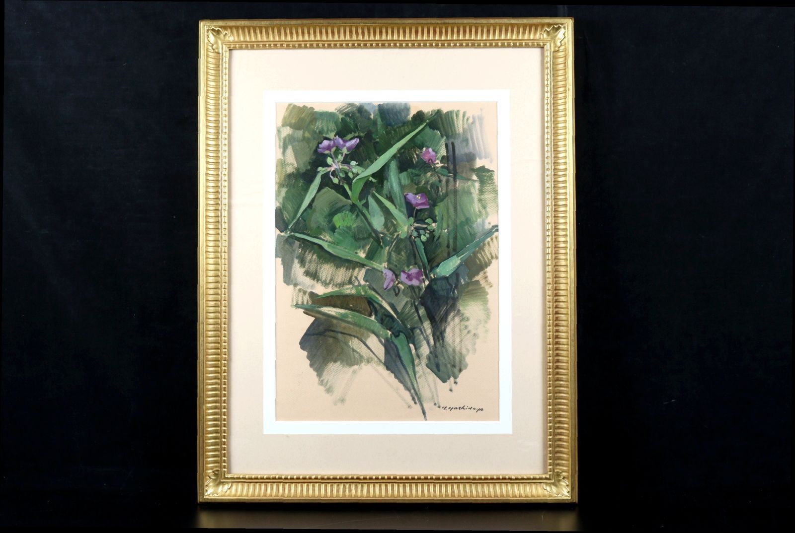 吉野谷幸重 「紫つゆ草」肉筆油彩10号 植物 唐物 骨董 古美術 楾