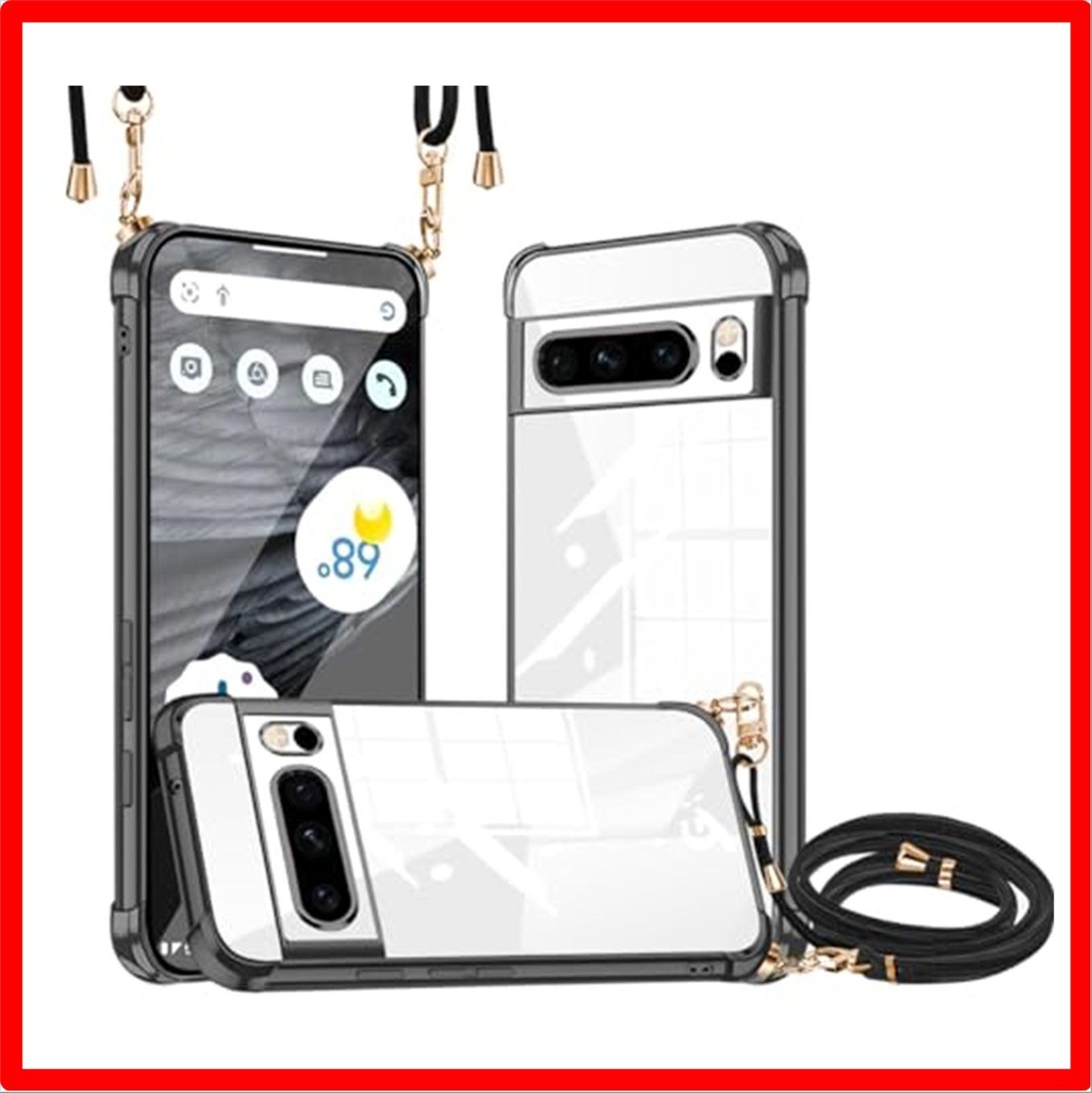 【セール中】 Google Pixel 8 Pro_ブラック Google Pixel 8 Pro ケース クリア ショルダー 新型韓国 可愛い 薄型 軽量 T