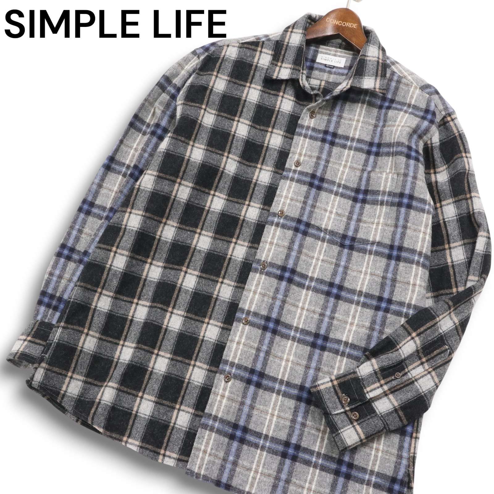【大人の休日スタイル 切り替え風デザイン】新品 SIMPLE LIFE シンプルライフ ウール混 ネップ クルーネック ニット セーター L / n0208_40 □SIMPLE LIFE シンプルライフ 秋冬 ウール混 起毛 グレンチェック柄
