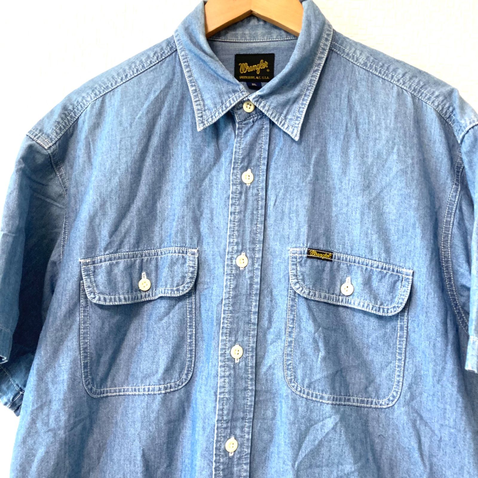 デニムシャツ　ラングラー　90s‘ ビンテージ　デッドストック 80s 90s ヴィンテージ！(^w^)b Wrangler ラングラー 半袖 デニム