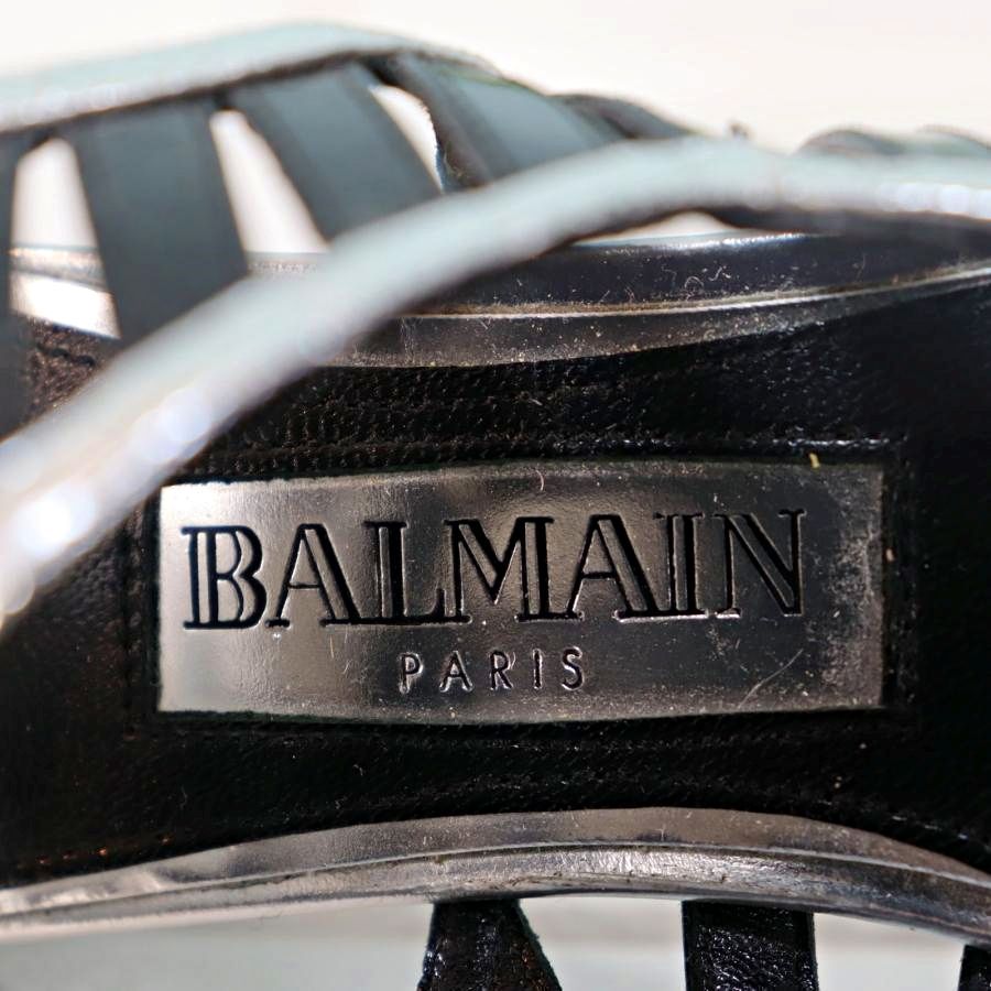 バルマン ピンヒールサンダル 23.5cm 黒×シルバー メッシュ エナメル素材