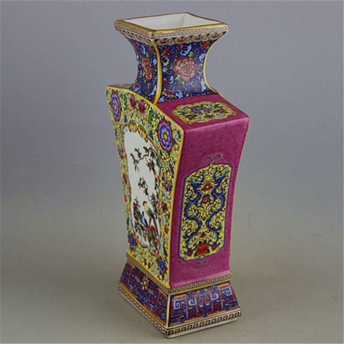 琺瑯彩花鳥四賞方瓶 景徳鎮 陶磁器 装飾品 現代工芸品 美術品 置物 琺瑯彩花鳥八方梅瓶 景徳鎮 陶磁器 装飾品 現代工芸品 美術品