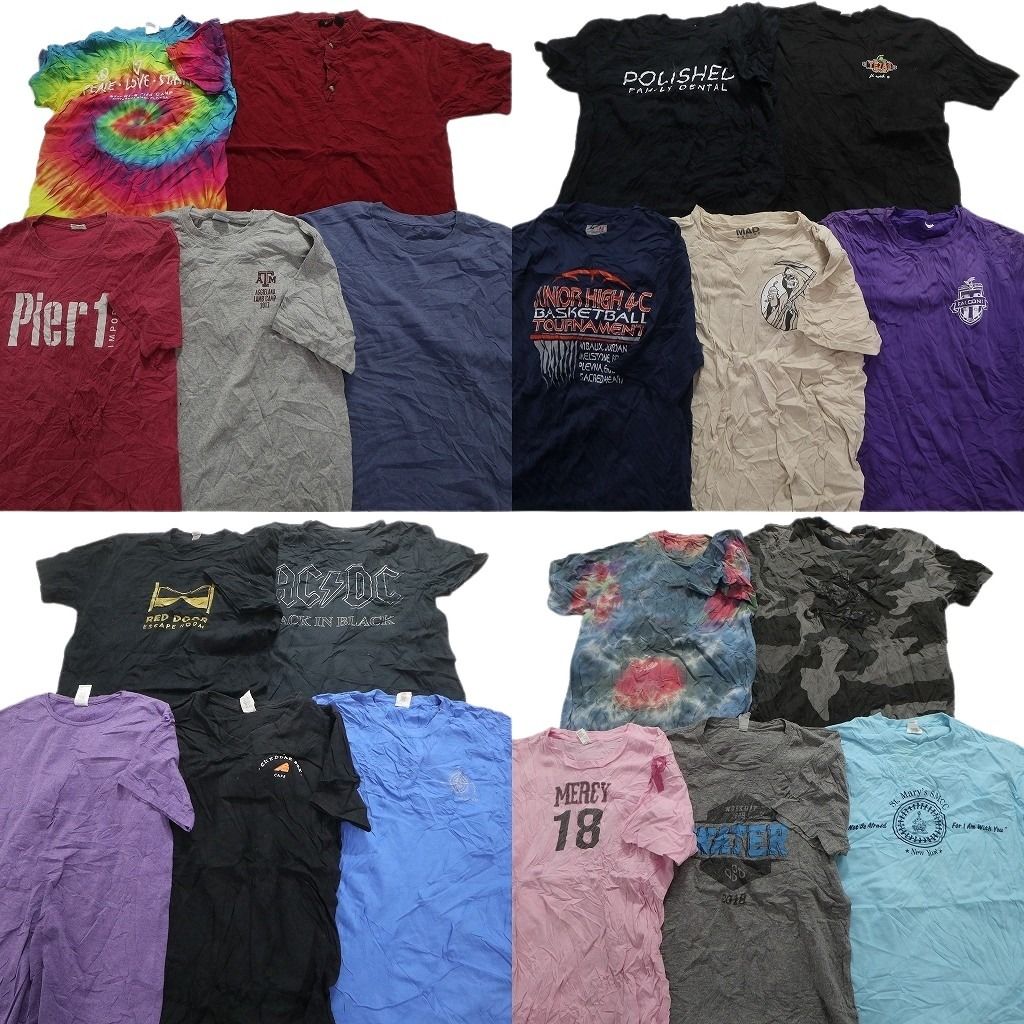 古着卸 まとめ売り カラーmix プリント 半袖Tシャツ 20枚セット (メンズ M ) ACDC バンT タイダイ 無地 ワンポイント 中古 古着 MY7220