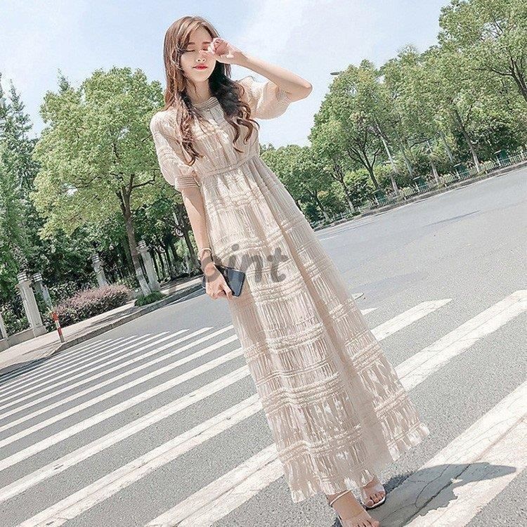 マキシワンピース レデイース シフォン 半袖 プリーツ 夏 ロング丈 ボートネック きれいめ 大きいサイズ 韓国風 フ 着痩せ オシャレ 30代 40代 50代