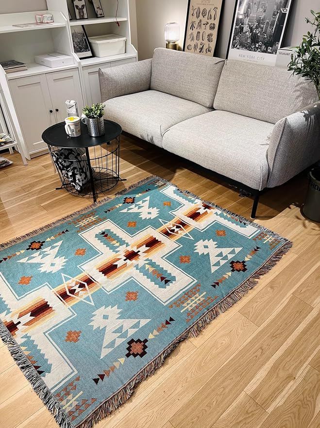 果皮森林 ラグマット ネイティブ柄 キリム オルテガ柄 多機能 水洗い