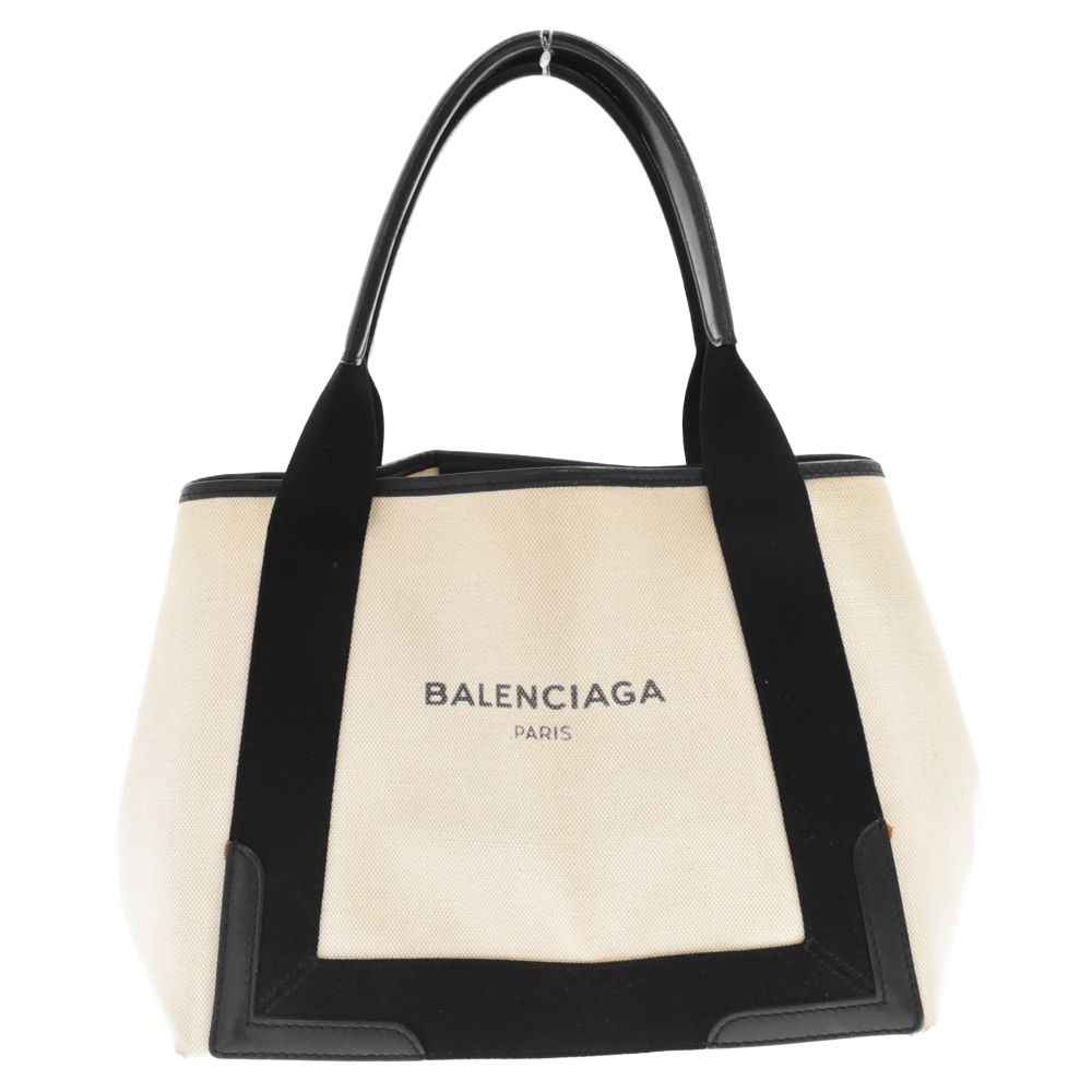 バレンシアガ BALENCIAGA カバS 339933 ロゴ トートバッグ ハンドバッグ キャンバス/レザー ホワイト×ブラック
