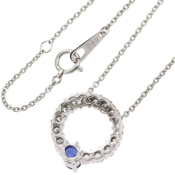 Pt サファイア ダイヤモンド ペンダントネックレス 0.58ct D0.75ct  