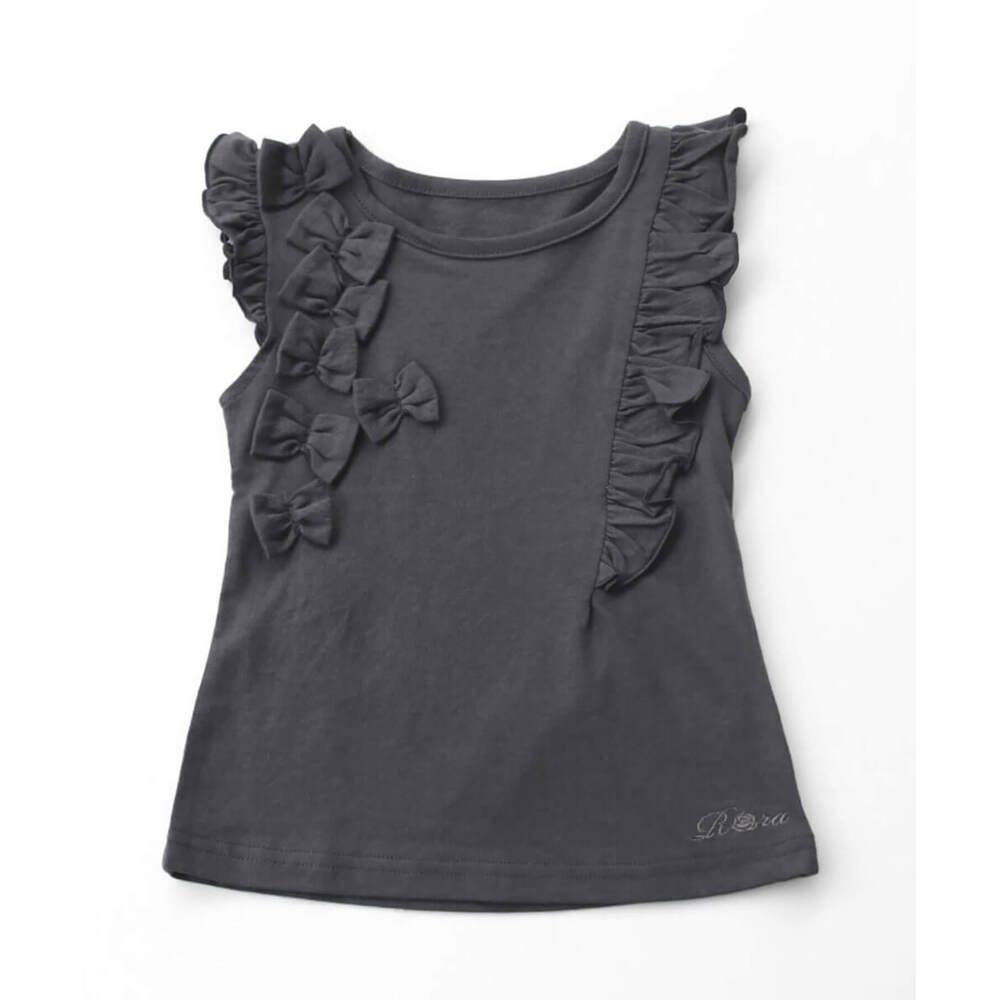 チャコールグレー  110cm  レアノースリーブ キッズ ノースリーブ 女の子 タンクトップ 13072001 Tシャツ カットソー 半袖 夏服 袖なし フリル リボン フリル袖 こども 女子 かわいい おしゃれ 可