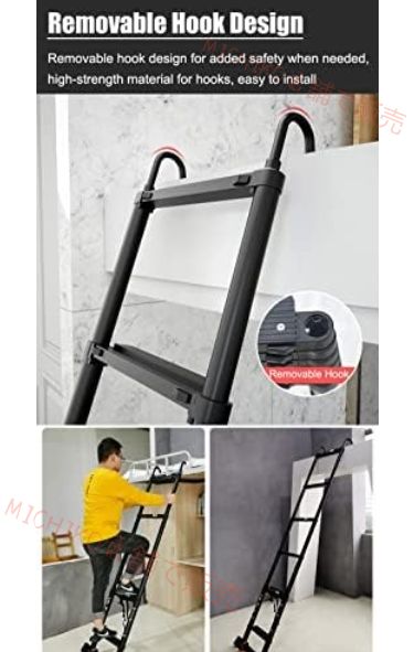 伸縮はしご 脚立 ルーフトップテント 屋根裏部屋 RV用アルミニウム伸縮はしご 取り外し なフックとスタビライザーバーを備えた黒の延長伸縮はしご 荷重150kg 3.9M
