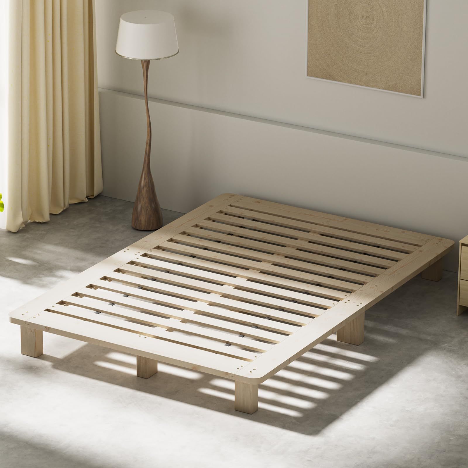 S SS SD Dサイズ対応 天然木 組立簡単 頑丈 無塗装 良い耐久性 幅143cm 通気 ナチュラル ダブル ロータイプ ベッドフレーム ヘッドレスベッド モダンデザイン すのこベッド W143×D200×H20cm