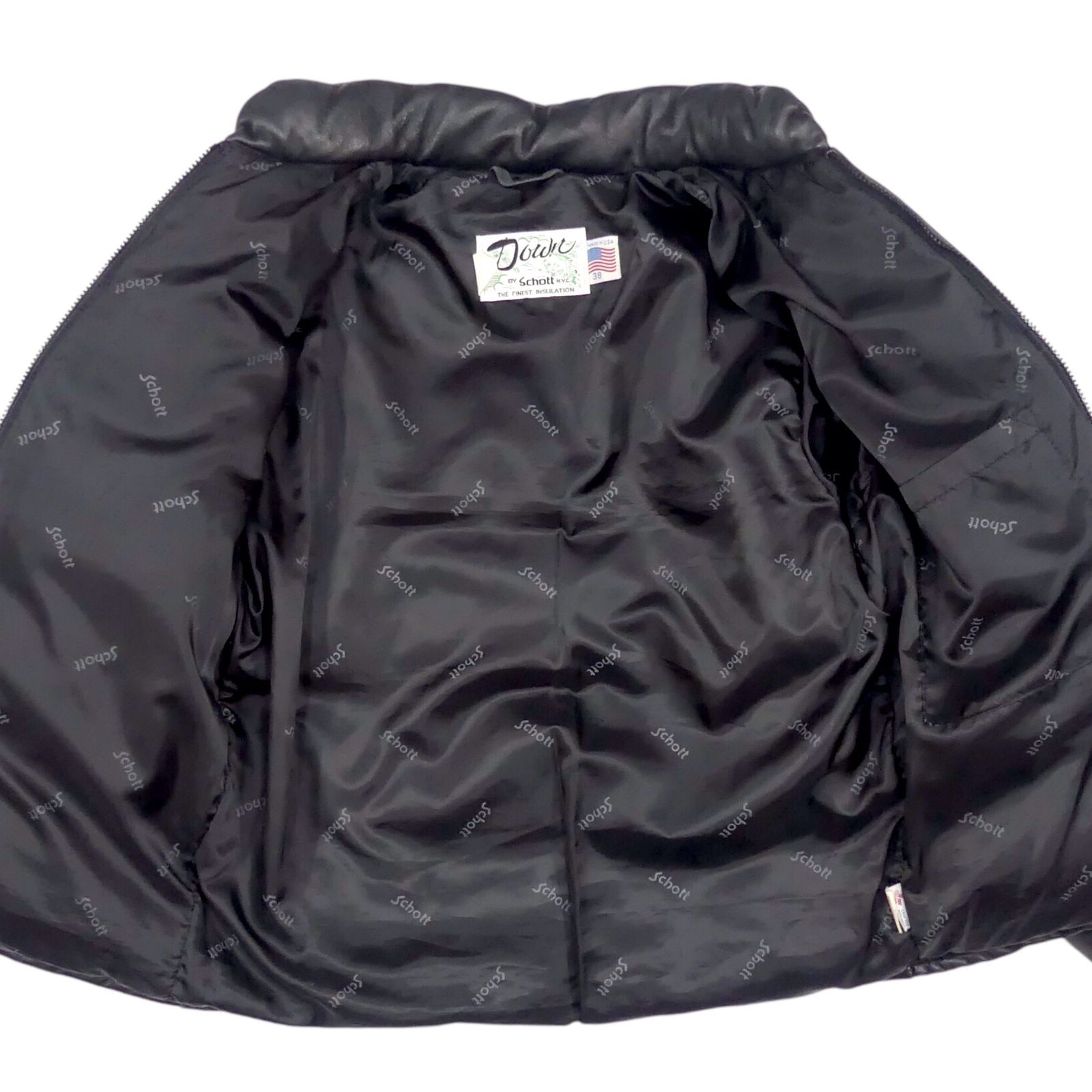 アメリカ製 Schott ショット ダウンジャケット M レザー 38 黒 レザー 