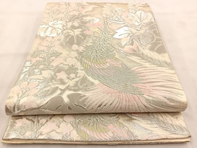 ご確認用✨服部織物✨白鳥緞子✨六通袋帯 平和屋着物◎西陣 服部織物謹製 六通柄袋帯 白鳥緞子 花車文