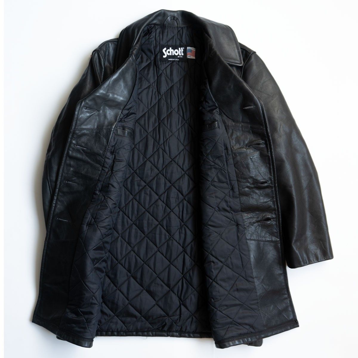 美品】SCHOTT【レザー ピーコート】40 ブラック レザー アメリカ