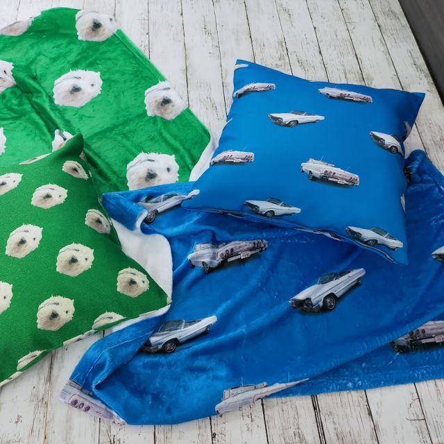 ブランケット＆クッションカバーセット 写真からつくるオーダーメイドブランケット＆クッションカバー フォトブランケット クッションカバー 記念写真 クッションカバー作成 オリジナルクッションカバー オリジナルフォトプリント 写真プリント 愛車 アメ車 バイク NEXPOTALLINN_EU