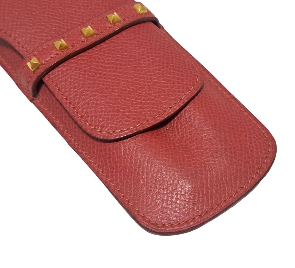 エルメス ペンケース 型押し レザー メドール スタッズ付き