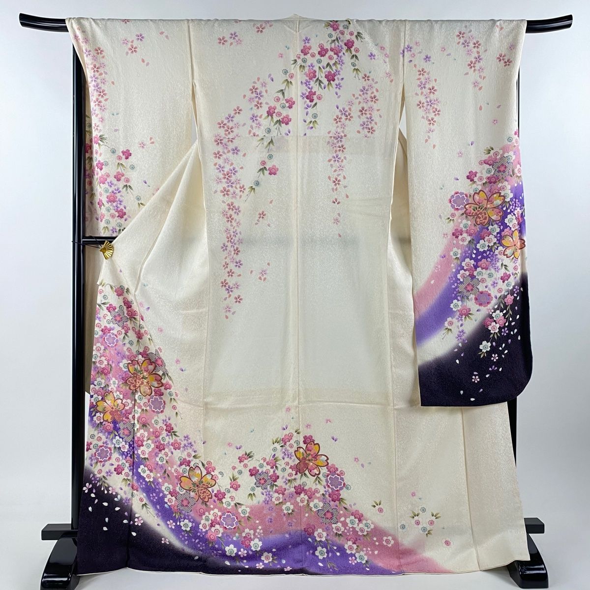振袖 身丈172cm 裄丈68cm L 袷 桜 花びら 金通し 箔 白 正絹