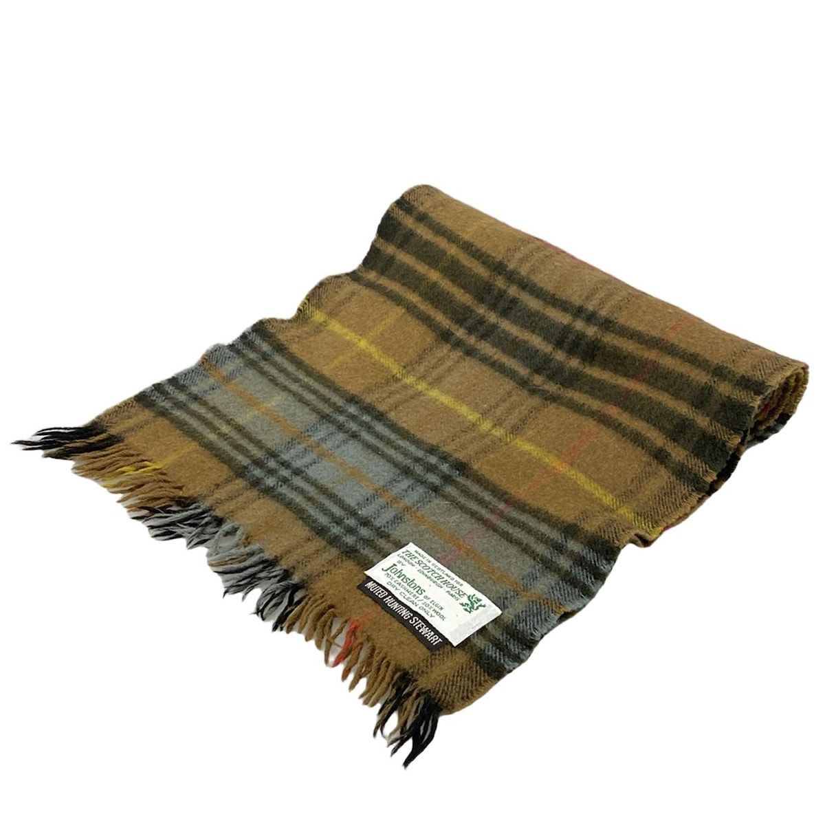 johnstons of elgin ジョンストンズ マフラー - ブラウン×ライトブルー×マルチ チェック柄|THE SCOTCH HOUSEコラボ ウール カシミヤ