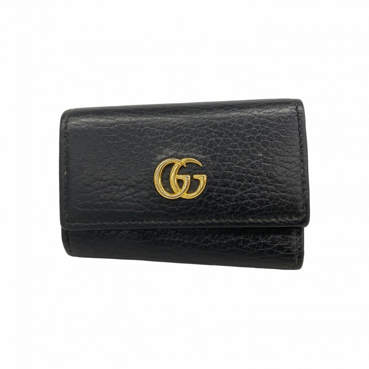 5ib2573-h グッチ キーケース GGマーモント 456118 レザー ブラック ゴールド金具 レディース