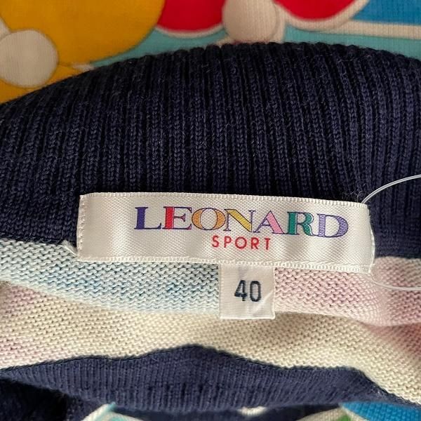wnc レオナールスポーツ LEONARD SPORT ニット セーター 40 紺 水色 花