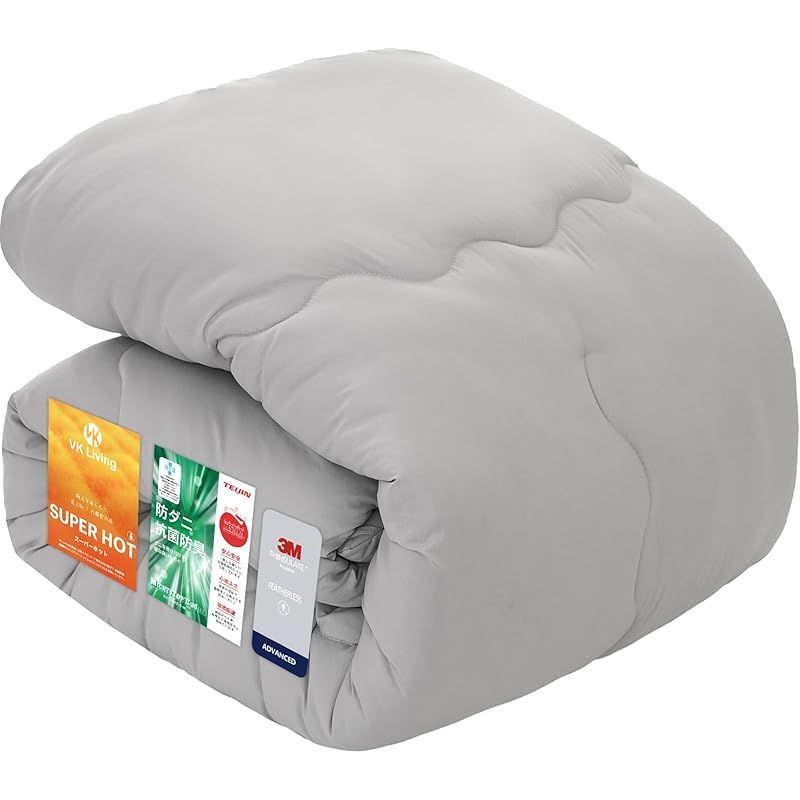 在庫 VK Living 掛け布団 シンサレート ダブル 冬 羽毛より暖かい 増量タイプ SUPER HOT 帝人TEIJIN中綿 あったか 24時間持続制菌消臭 洗える ほこりが出にくい 防ダニ 体にフィット 190x210 グレー 1