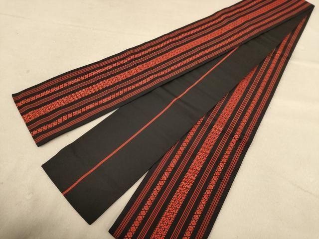 平和屋着物◎本場筑前博多織 半幅帯 献上 黒地 正絹 逸品