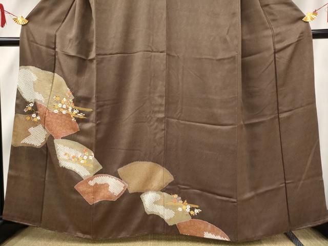 平和屋着物○訪問着 絞り 刺繍 地紙花文 金糸 正絹 逸品 AAAZ3127np