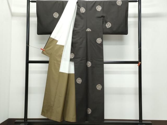 平和屋着物○本場大島紬 地空き 雪輪花文 黒地 正絹 逸品 BAAT0813yc 平和