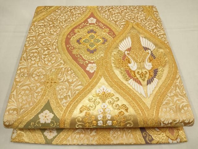 平和屋着物▽六通柄袋帯 唐織 花鳥唐草文 金糸 正絹 逸品 AAAX4843wj  