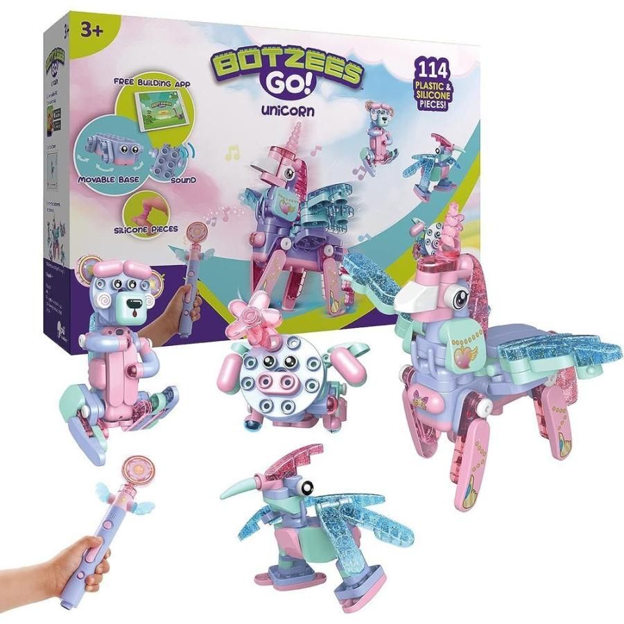 BOTZEES GO! ユニコーン 知育ブロック ロボットおもちゃ 114ピース 3歳以上対象 光る 音が