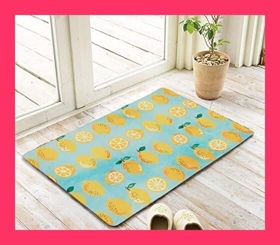 【スタッフおすすめ！】アーリエ(Arie) キッチンマット ブルー 50*80cm 汚れに強い お手入れ簡単 PVC フレッシュレモン