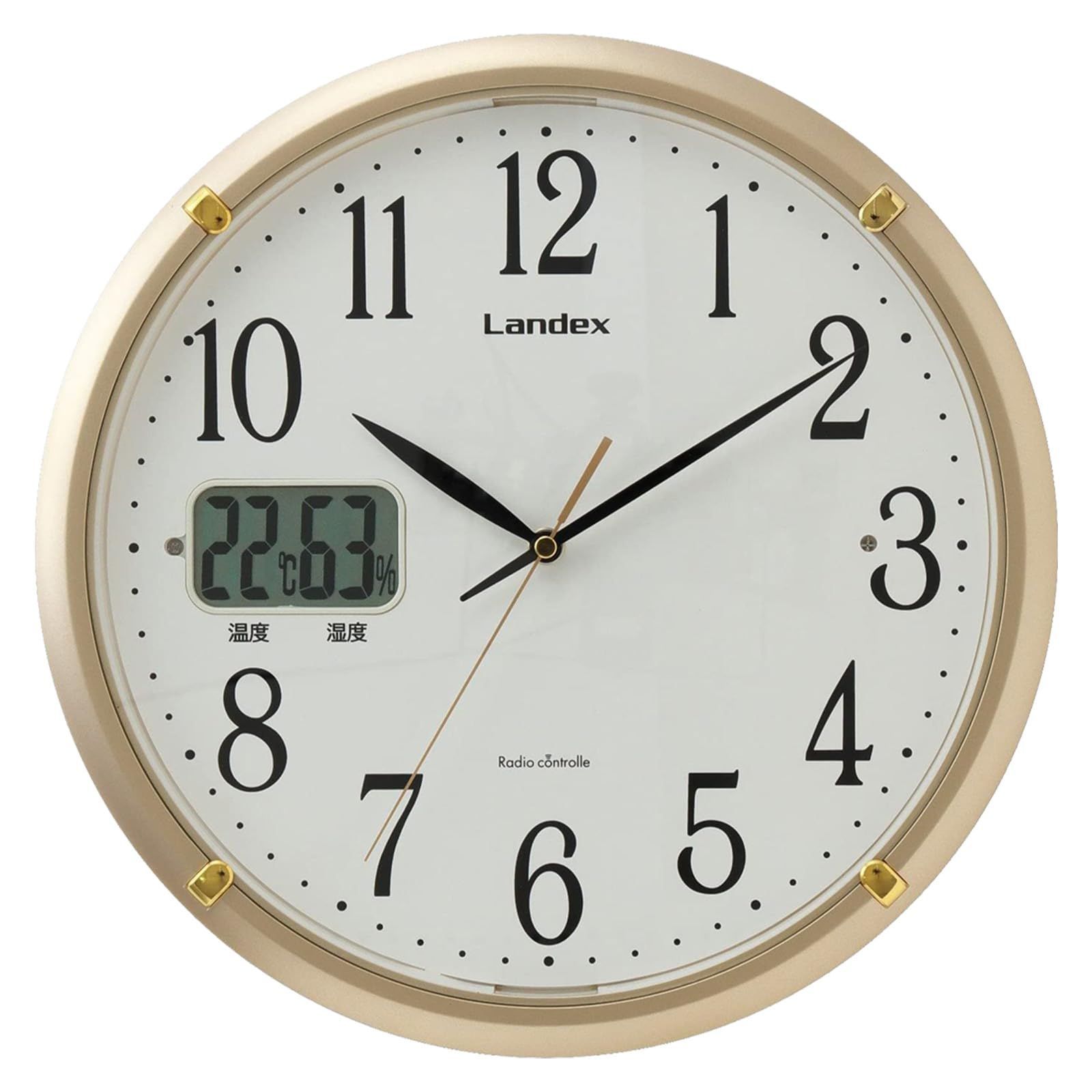ランデックス Landex 掛け時計 電波時計 ゴールド 32.5cm ソクテルEX アナログ 温度 湿度 ライト付き 夜間秒針停止 自動点灯 YW9150GD