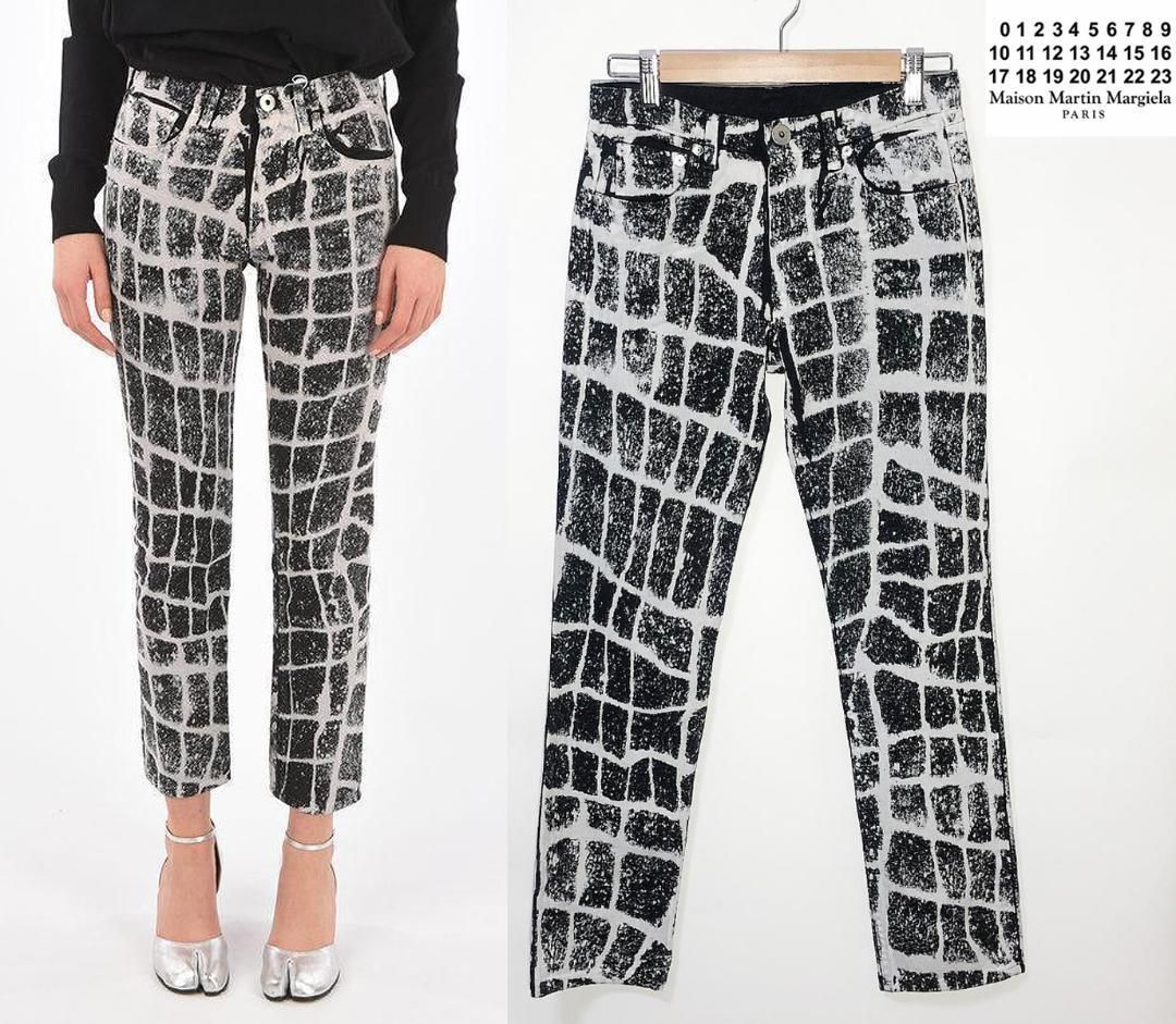 ♥品級|即 | 19ss Maison Margiela メゾンマルジェラ two-tone Mid-rise waist jeans ブリーチ ブラックデニム ジーンズ|白タグ