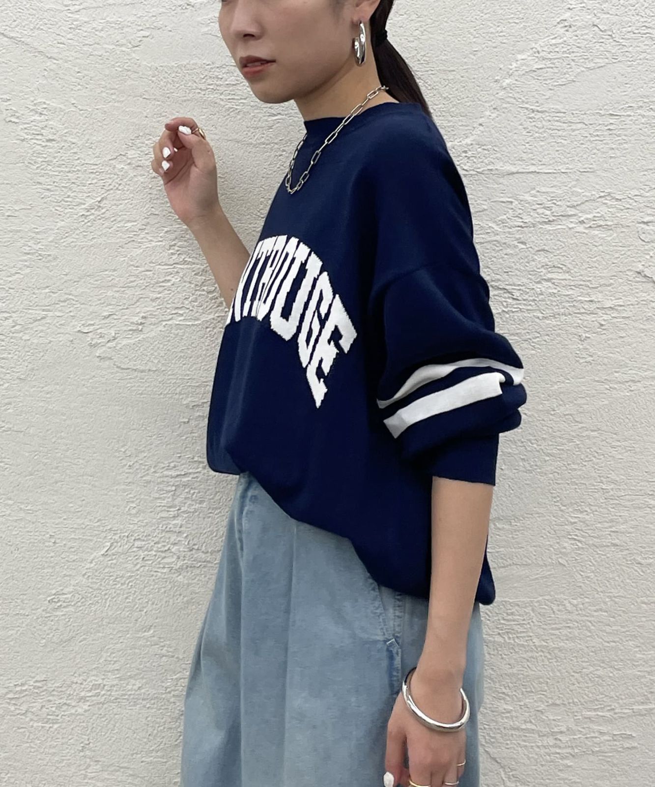 新品・未開封】Loungedress リネンロゴラインニット Navy - nomino