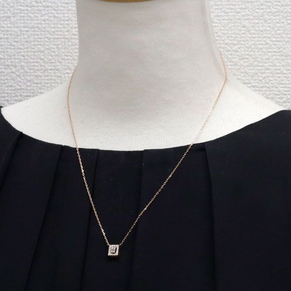 K18PG エメラルドカット ダイヤモンド ペンダントネックレス