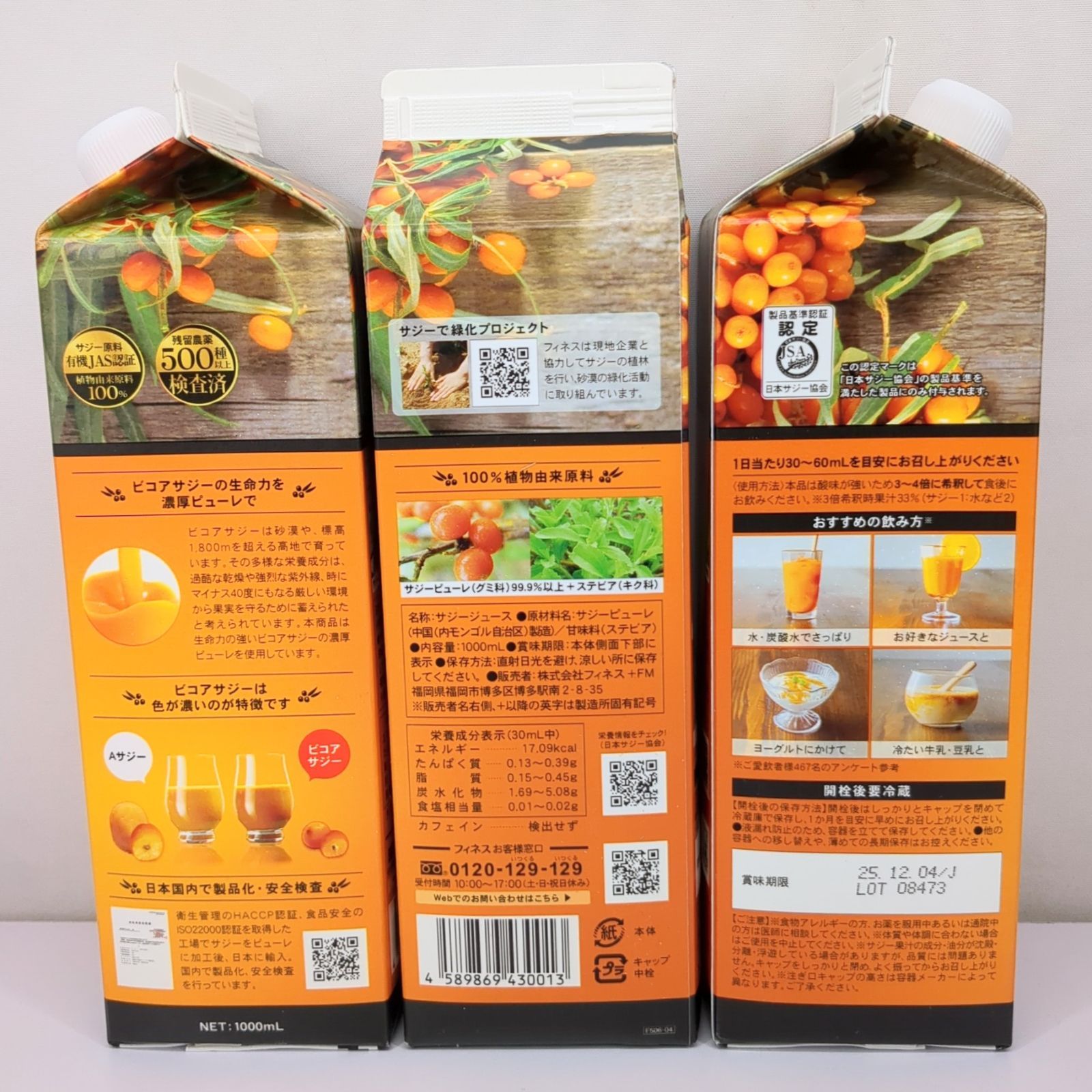 フィネス 豊潤サジー 1000mL + アレンジスティック 3セット 計6