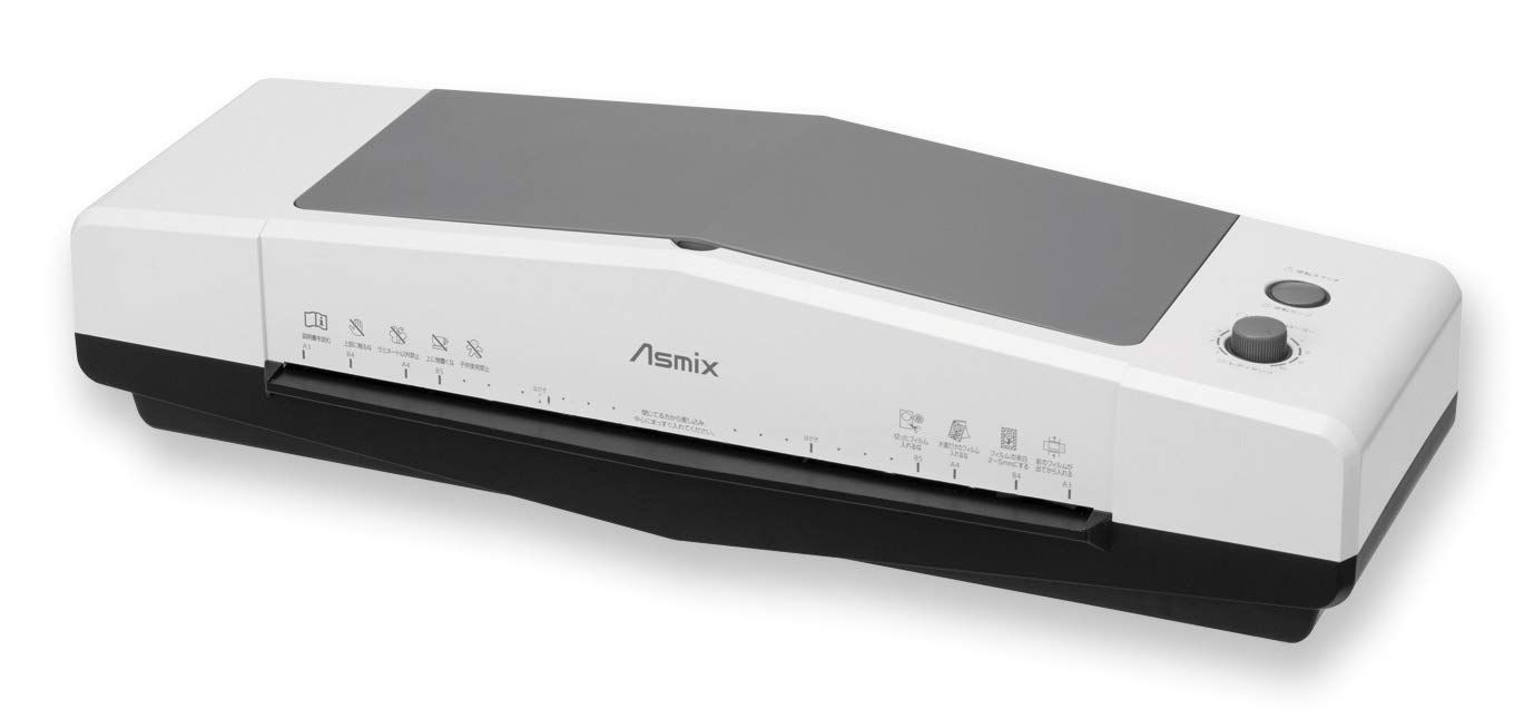 アスカ ラミネーター 4本ローラー L410A3 ウォームアップ35秒 A4加工最速33秒 オートリバース 150ミクロンまで ホワイト