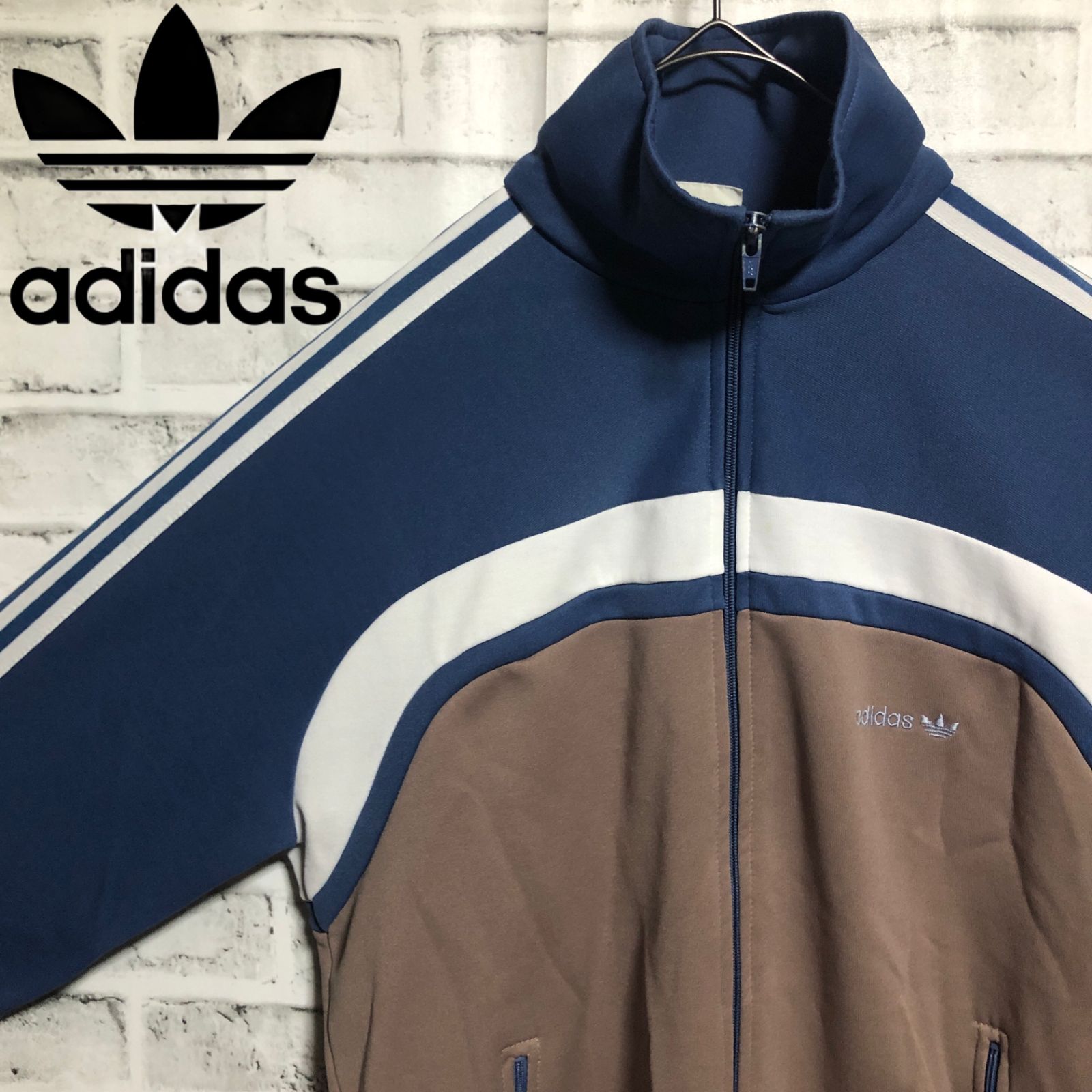 70s⭐️adidas ブラウン トラックジャケット/ジャージ M 刺繍トレ 