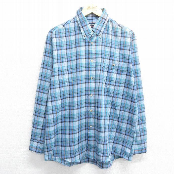 L/古着 Par Four 長袖 シャツ メンズ 90s ボタンダウン 薄紺他