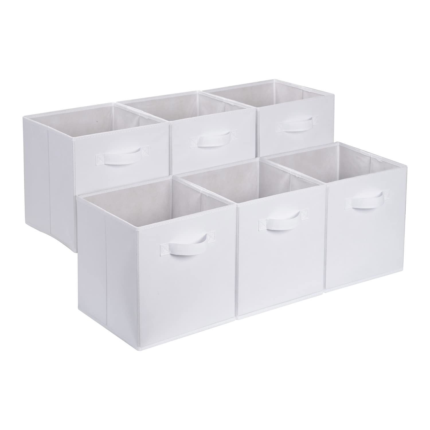 取っ手付き 6点セット ホワイト 折りたたみ式 収納ボックス 27×27×28cm ベーシック