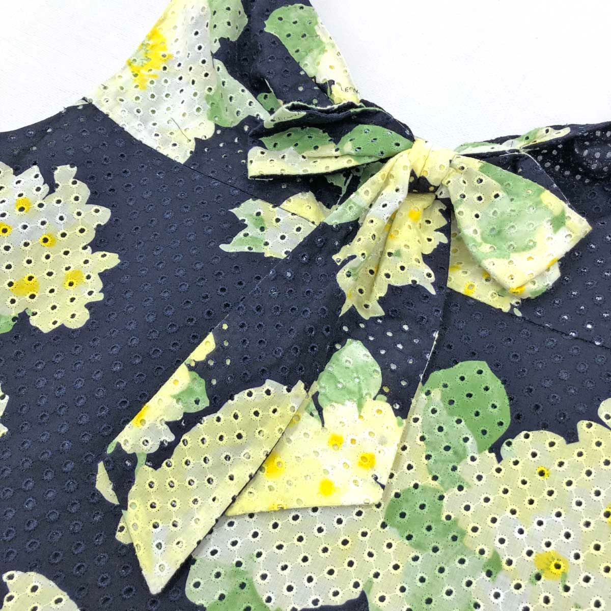 LEONARD レオナール ノースリーブワンピース サイズ38 ネイビー 綿100