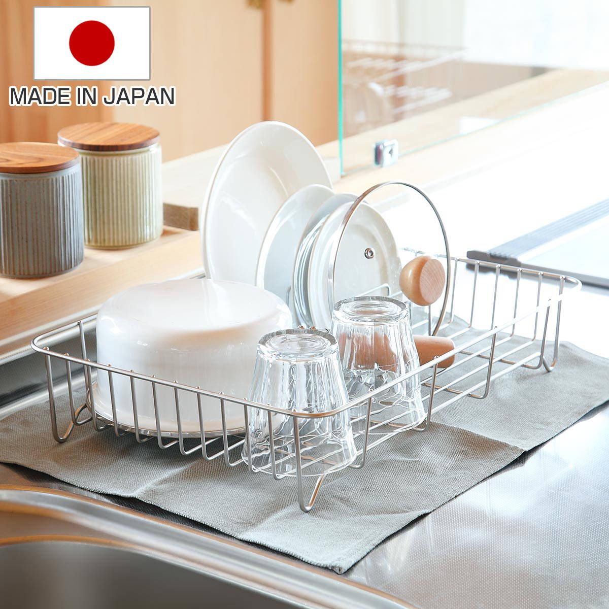 水切りラック Outline 水切りバット 幅43 cm 日本製 リネンライナー付き ステンレス シンク上 アウトライン 水切りかご 水切りカゴ 水切りバスケット 水切り 洗い物 食器 洗い 乾燥 ラック ディッシュラック 水切り籠