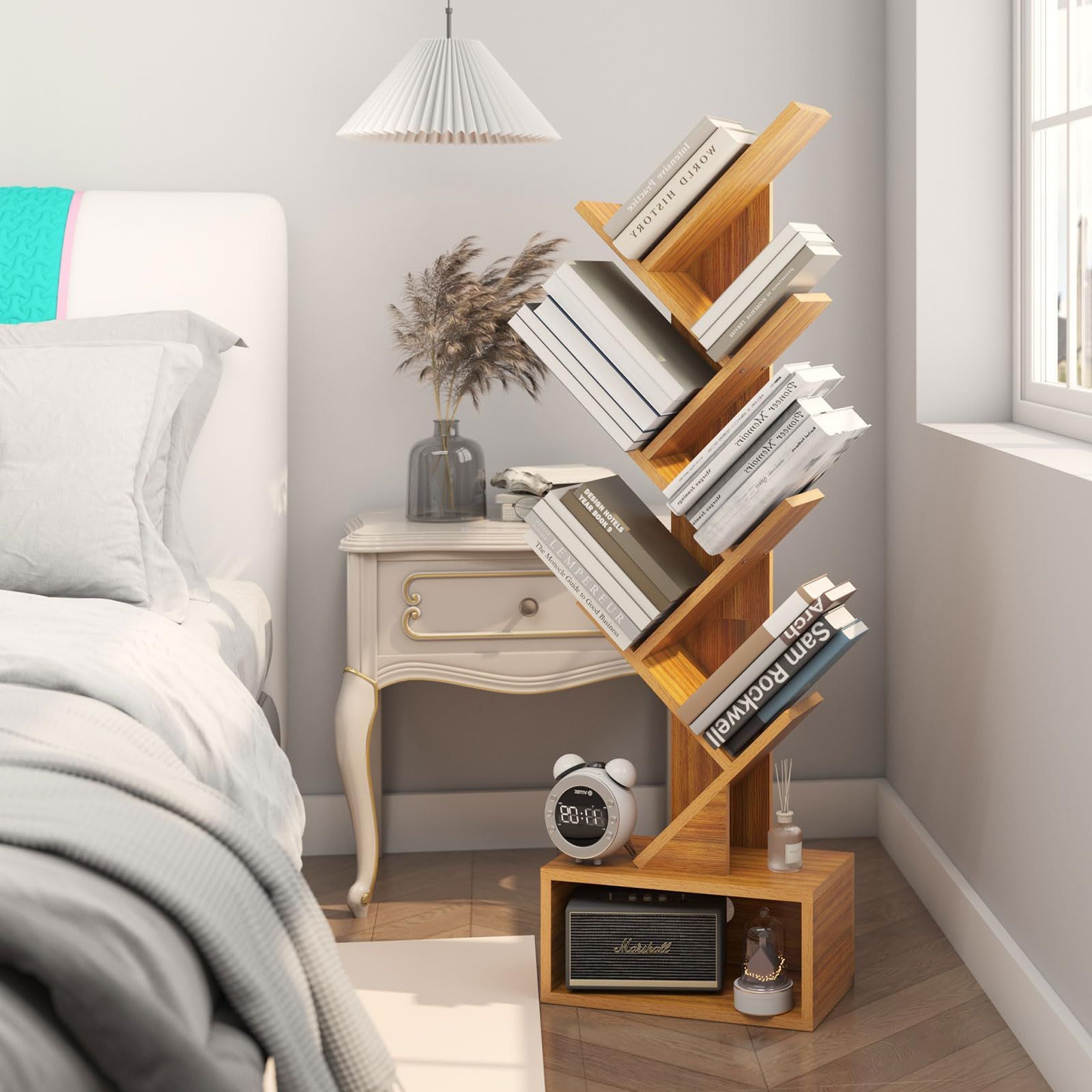 新着商品 立て棚 大容量木の棚 テープ置物格 独立式棚 ホームオフィスリビングオフィス用 本棚6階建て間仕切り 38 x 19 x 112 YMYNY cm CD転倒防止 雑誌書籍の 木の色 JPHBC016N