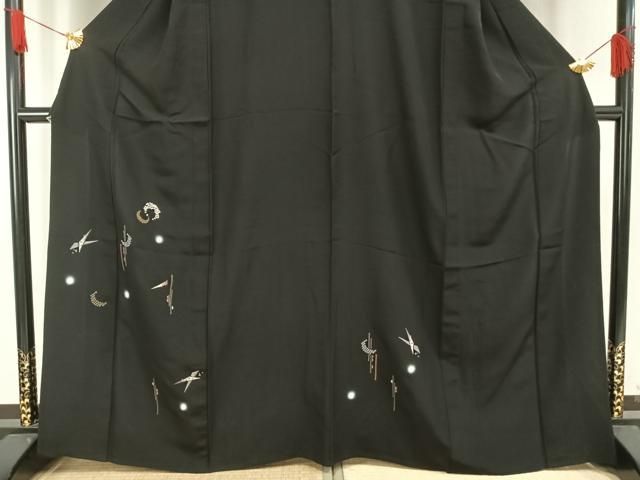 平和屋着物▽訪問着　単衣　刺繍　器物文　ほたる暈し　黒地正絹　逸品　AAAW1353fy 平和屋着物▽訪問着 単衣 刺繍 器物文 ほたる暈し 黒地正絹 逸品