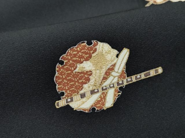 平和屋着物●訪問着　駒刺繍　雪輪楽器文　黒地　金彩　正絹　逸品　未使用　CAAT7064vf 平和屋着物○訪問着 駒刺繍 雪輪楽器文 黒地 金彩 正絹 逸品 未使用