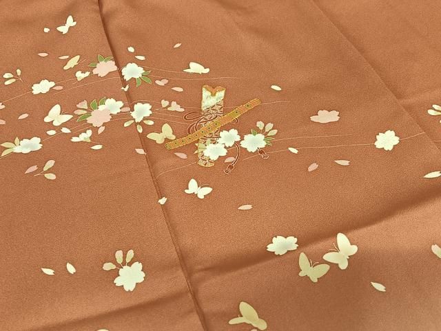 平和屋着物○訪問着 友禅 駒刺繍 花蝶文 横笛 暈し染め 金彩 鈴乃屋