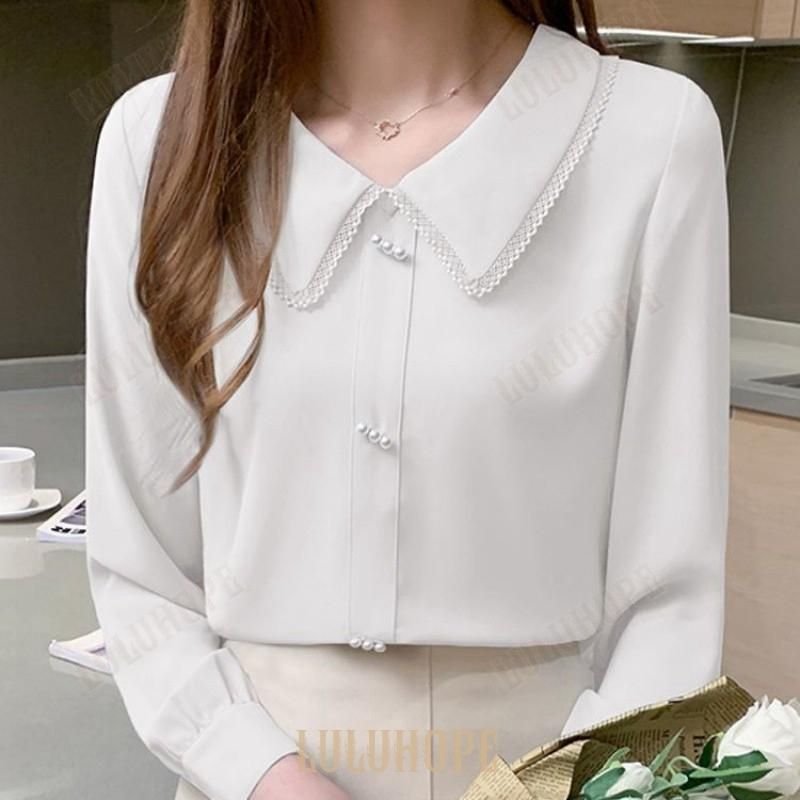 ブラウス レディース ♥ 長袖 きれいめ 襟付き シャツ トップス 白ブラウス yunban523