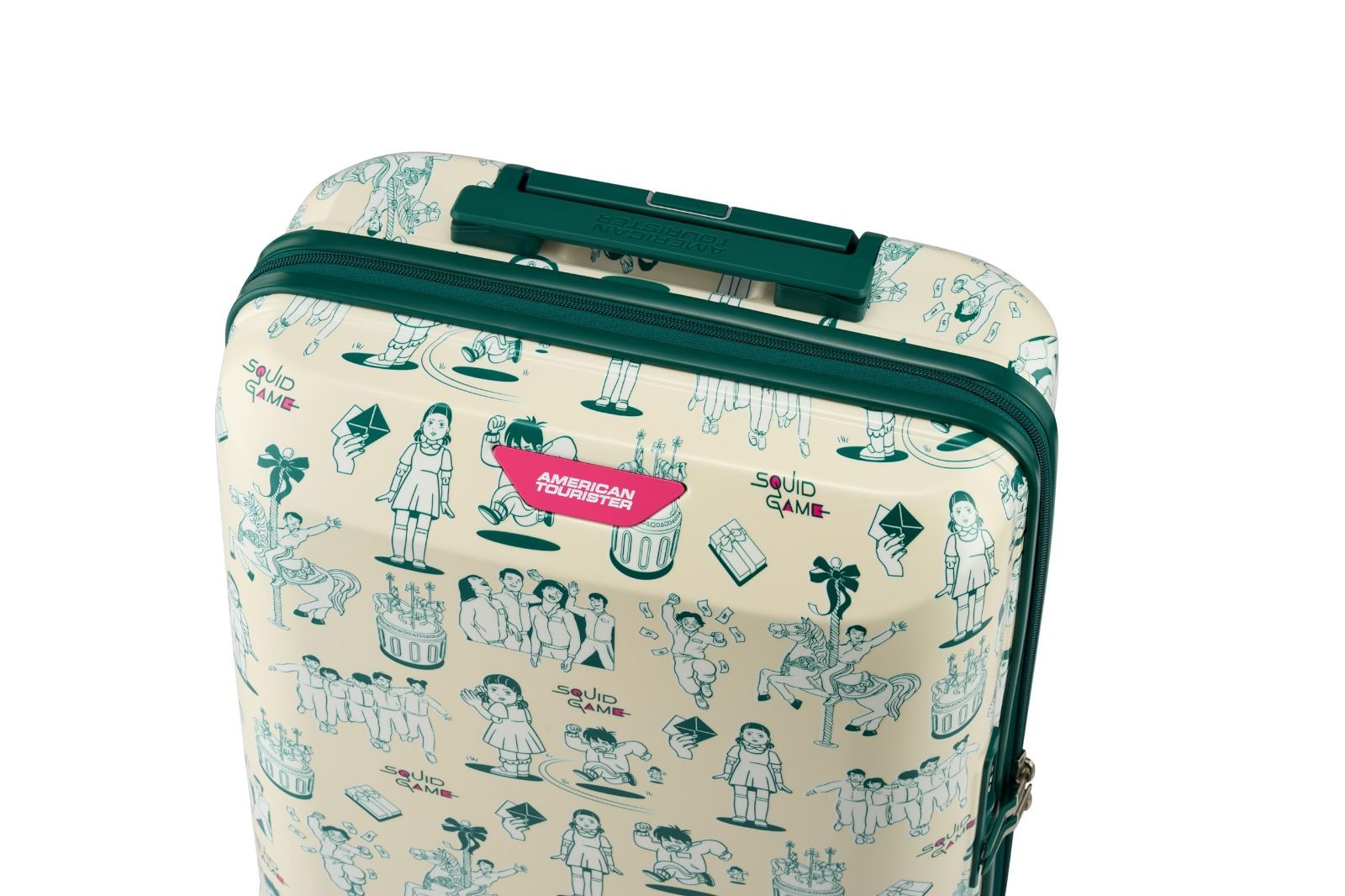  大 パール×ディープグリーン 2.7 kg 52 cm 34 L TSAロック キャラクター柄 ピンクガードのラゲッジ 1-3泊 Sサイズ 機内持ち込み可 スピナー GAME SQUID スクイッドゲーム イカゲーム キャリーケース スーツケー その他 旅行かばん 小分けバッグ