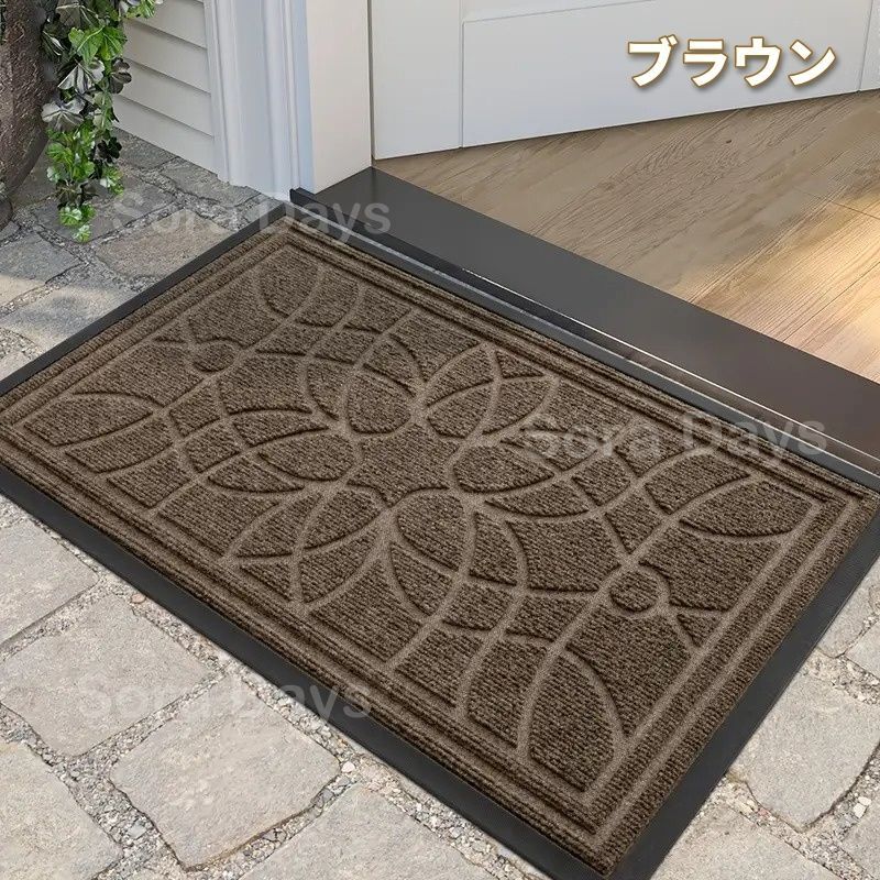 屋外ドアマット 玄関マット 花柄 幾何学模様 長方形 おしゃれ シンプル モダン シック インテリア 北欧 泥落とし 滑り止め 室内 エントランス 洗える 手洗い可 四角 スクエア ブラウン グレー ブラック ラバー ポリエステル ゴム 45×75cm
